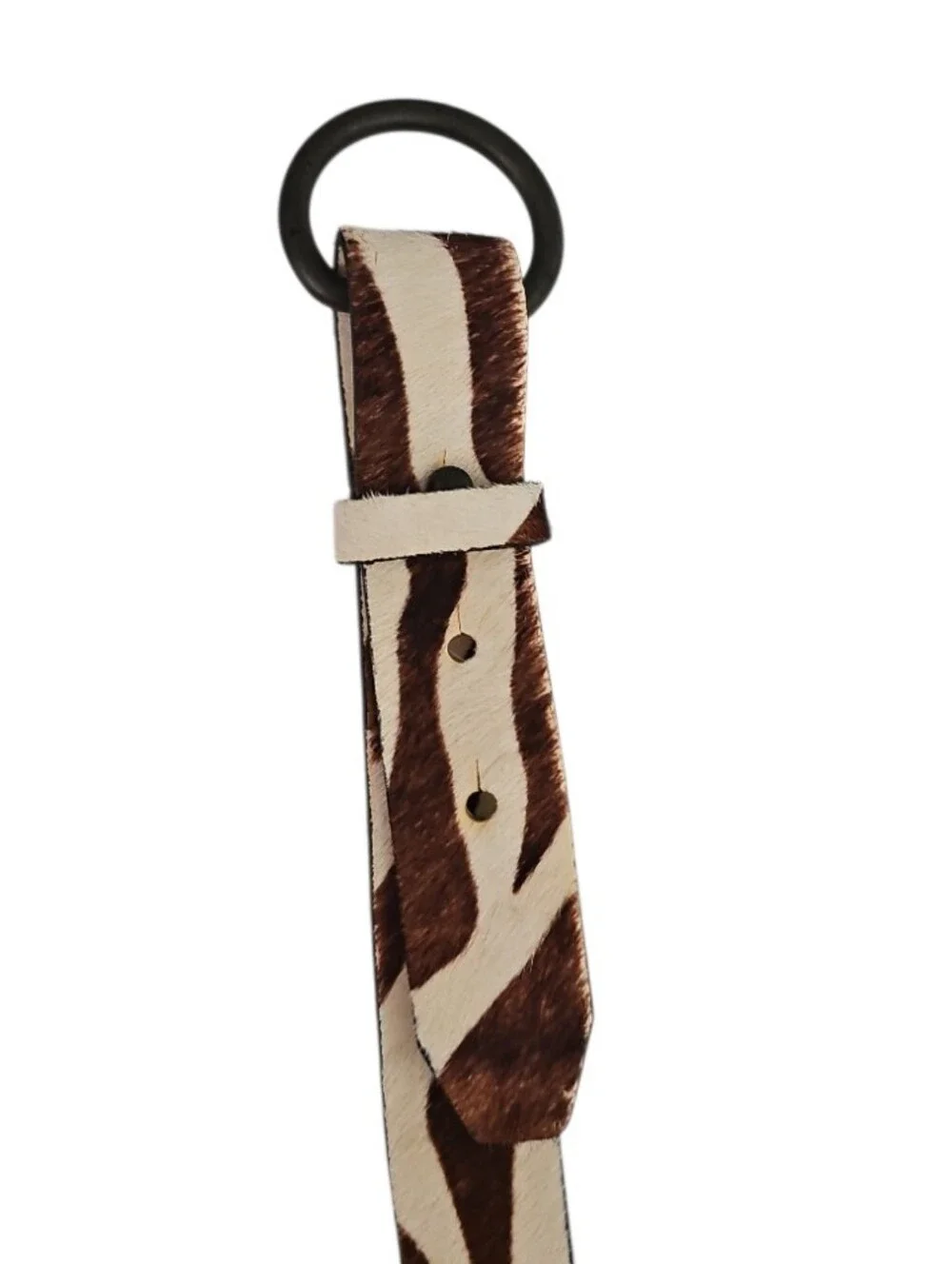 J.Crew Hair On Leather Zebra Belt Sz S/M Equestrian Statement Animal Print Brown - Picture 6 of 14